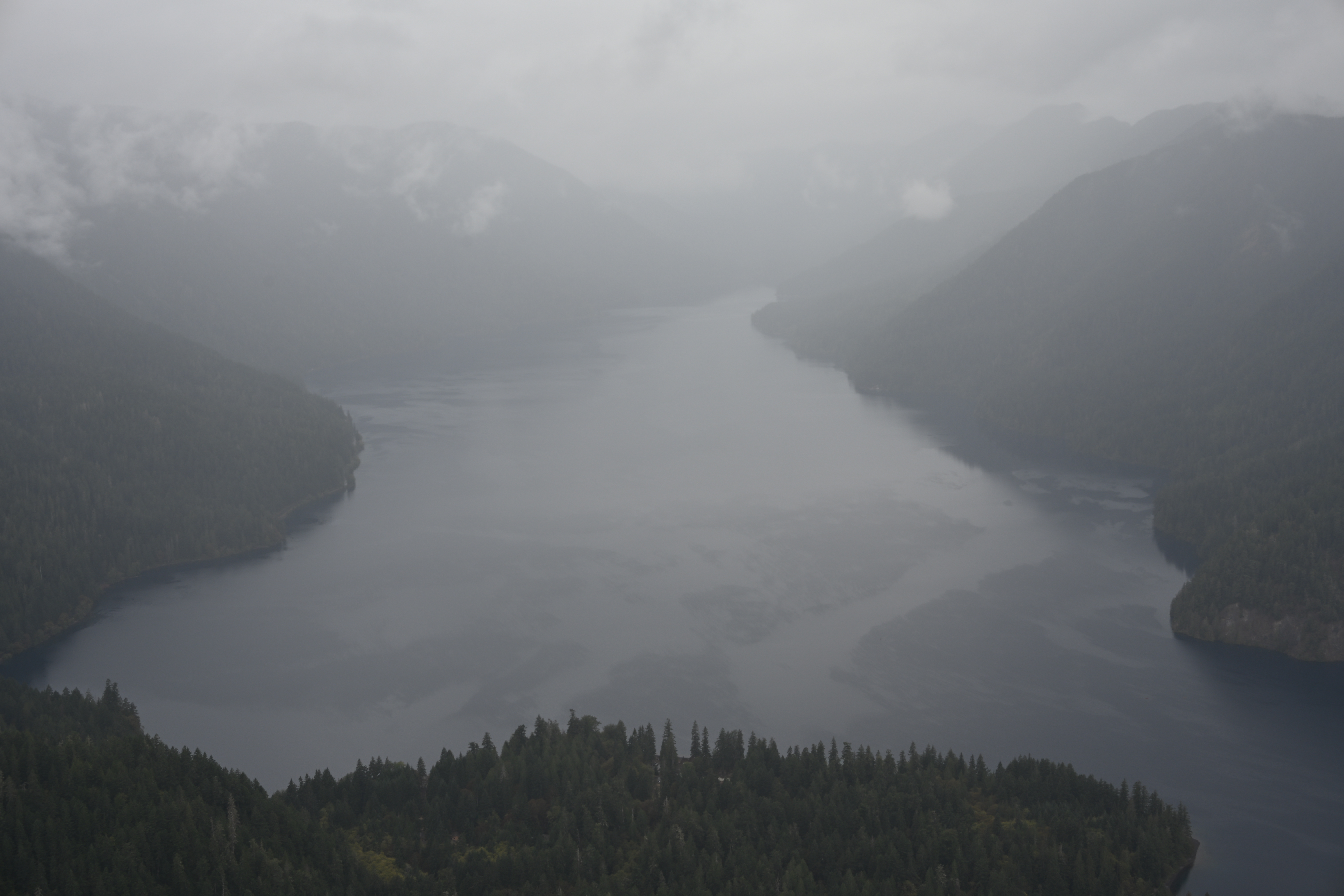 Aerial view of Lake Crescent from Mount Storm King summit