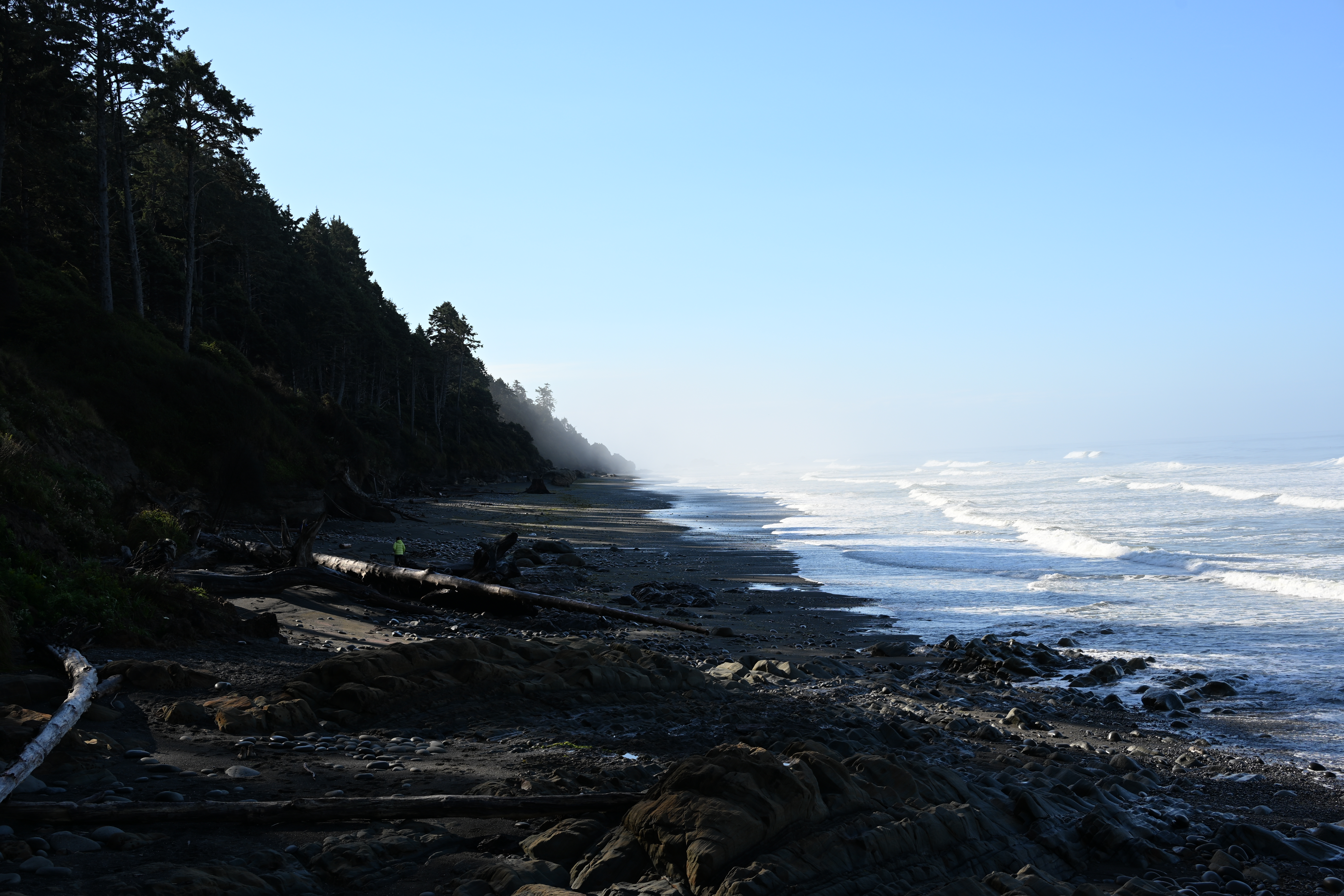 Sandy Kalaloch Beach with rocky coastline
